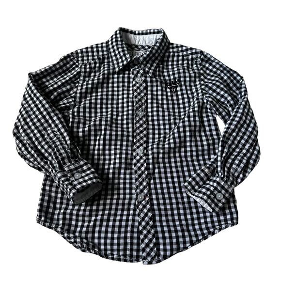 Guess Black/White Checked Collared Button Up Shirt Boy's Size Medium (5-6)  4-12 - Picture 1 of 9